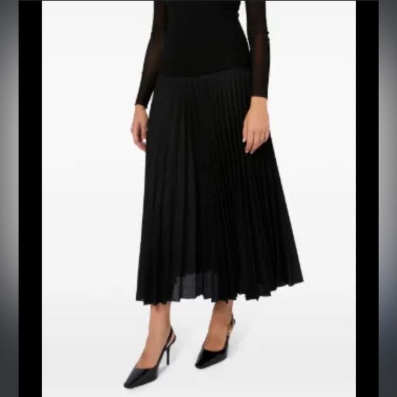 D.EXTERIOR Black & Nude Spider Web Embroidered Plissé Skirt Wool Mix Sheer - Picture 10 of 10